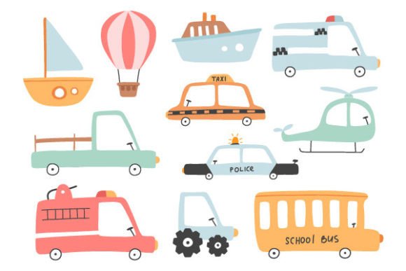 Download Cute Transport Set, Cartoon Cars Icons, - Transport Collection