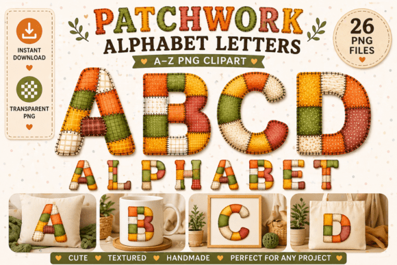 Download Warm Rustic Patchwork Alphabet Leeters - Work Collection