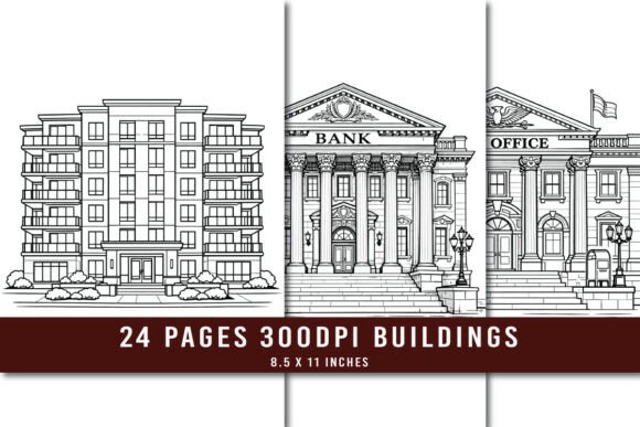 Download 24 Building Line Art Coloring Pages Set - Premium Resources